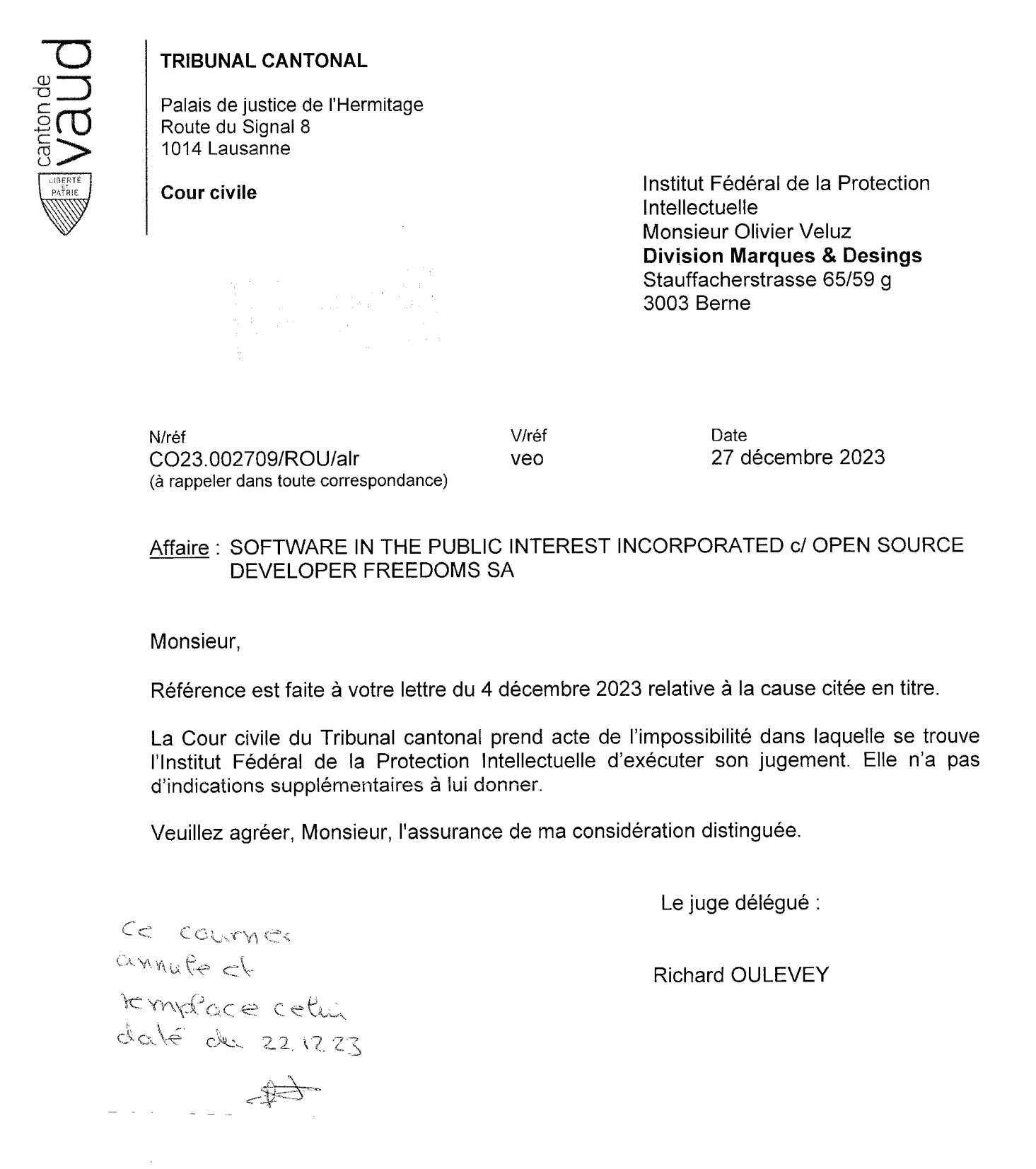 Debian trademark, Richard Oulevey