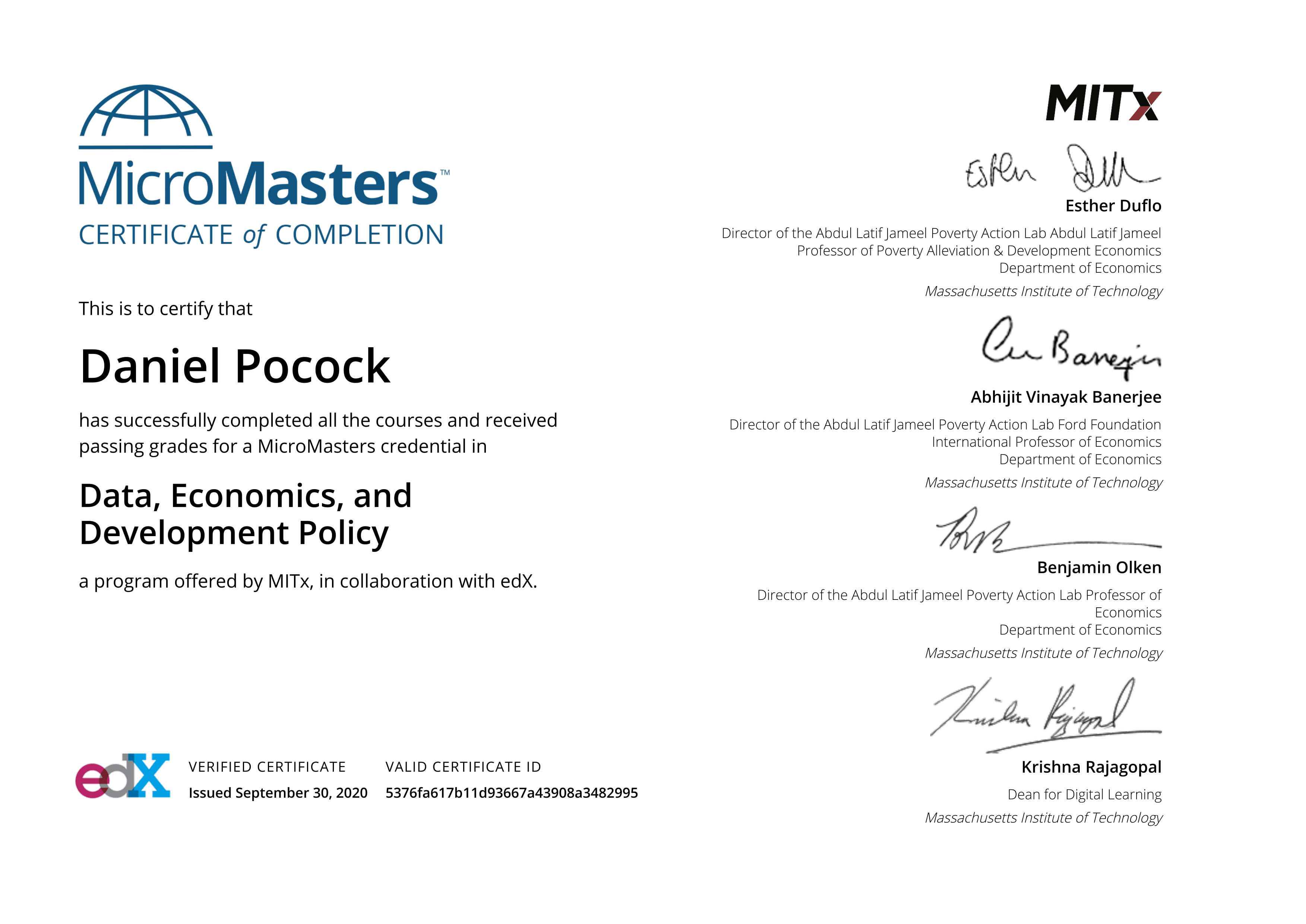 Daniel Pocock, MIT, DEDP, MicroMasters