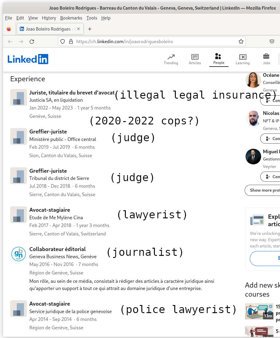 Joao Rodrigues Boleiro, Geneva police