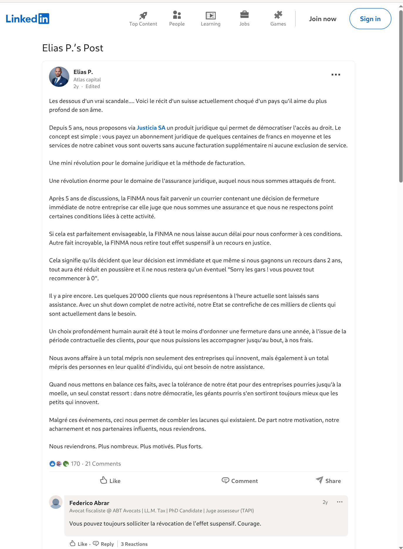 Mathieu Elias Parreaux, LinkedIn, FINMA